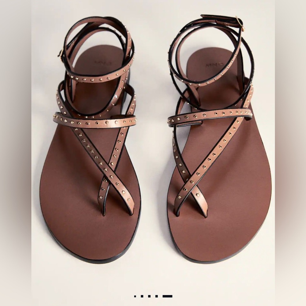 LEATHER STRAP STUD FLAT SANDALS - Picture 2 of 5